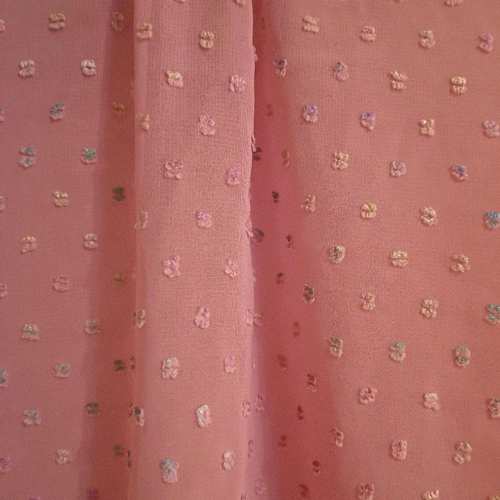 Pink Sheer Chiffon Clip Dot Mock Neck Long Sleeve Blouse - Picture 6 of 13